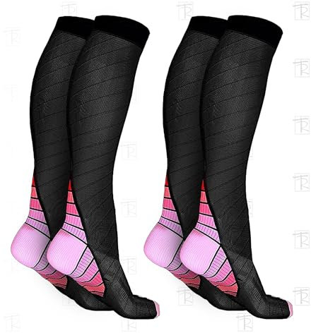 TERNOS - Calze Contenitive Donna per Circolazione, 2 Paia Calze Elastiche per Vene Varicose, Calze Antitrombo Donna, Calzettoni Calcio Uomo, Calze Compressione Graduata Uomo (Rosa/L-XL)