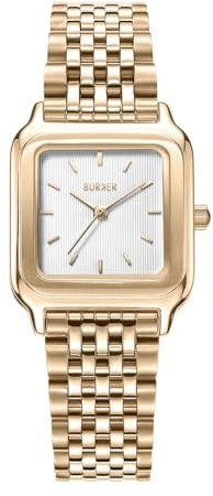 BURKER Damenuhr Macy, Quadratische Damen Armbanduhr Gliederarmband Edelstahl Analog Quarz 3-ATM Wasserdicht Geschenk für Frau, Freundin, Mama - 26 mm - Gold Weiß