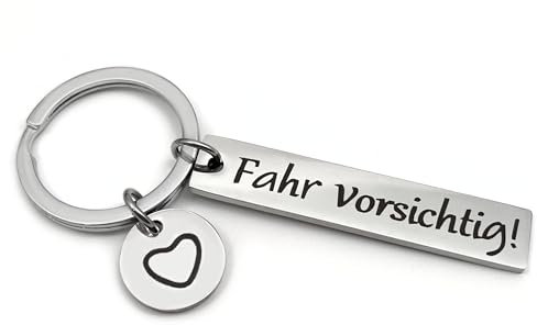 Schlüsselanhänger Fahr Vorsichtig - Glücksbringer Auto-Schlüssel Schutzengel - Geschenk Führerschein Geburtstag Freundin Freund (Silber)