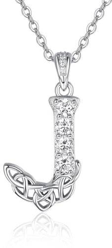 KINGWHYTE Anfangsbuchstabe J Kette Alphabet Kette 925 Sterling Silber Buchstabe Anhänger mit keltischen Halskette Schmuck Geburtstagsgeschenke für Frauen Damen Mädchen
