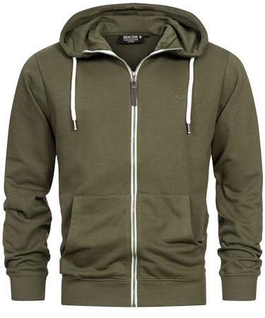 Indicode Herren INChristos Sweatjacke mit Kapuze und Reißverschluss | Hooded Jacket Kapuzenjacke für Männer Army, M