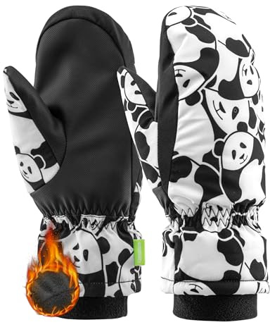 Qunature Skihandschuhe Panda-Design Handschuhe für 4-12 Kinder | Winddichte und Warme Thermo Vollfingerhandschuhe für Winter Outdoor-Aktivitäten wie Skifahren, Eislaufen, Snowboarde
