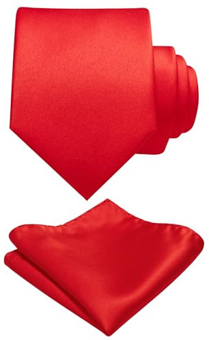 JEMYGINS Herren Krawatte mit Matte Oberfläche inklusive Einstecktuch Set in verschiedenen Farben Rot