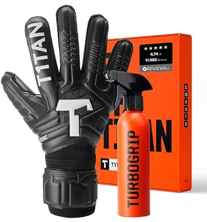 T1TAN Classic 1.0 Black-Out + Turbogrip - Torwarthandschuhe und Handschuhreiniger - ohne Fingerschutz - Fußballhandschuhe für Torhüter - Größe 7