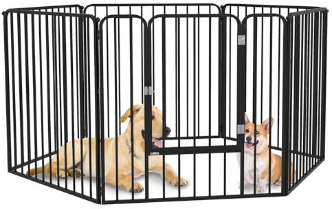 PawHut Parc enclos modulable pour Chien, clôture avec 1 Porte, 6 Panneaux de 80 x 80 cm, Parc de Jeu et d'exercice en Acier pour Chiens et Animaux de Compagnie, 80 cm Hauteur, Noir