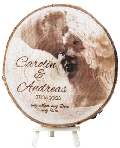 Baumscheibe mit Fotogravur persönliches Geschenk eigenes Foto auf Holz Bild Geschenk Hochzeitstag Hochzeit Geburtstag