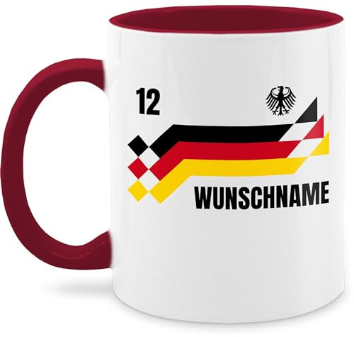Tasse Tassen 325ml - 2024 Fussball EM Fanartikel - Deutschland Trikot mit Name und Nummer Germany - 325 ml - Bordeauxrot - fußball-fanartikel fussballtasse fußball german mug personalisierte