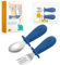 Qkie Couverts pour enfant - Avec sac de rangement - En acier inoxydable - Fourchette pour bébé - Avec poignées en silicone - Couverts d'apprentissage pour bébé - 10 mois + (bleu marine)