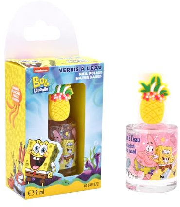 Spongebob Kinder Nagellack 2er Set – Wasserbasierter Nagellack 2x9 ml – Ungiftig, Sicher & Leicht aufzutragen – Mit warmem Wasser abwaschbar – Perfekt für Mädchen