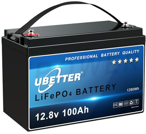 UBETTER 12V 100Ah LiFePO4 Batterie Lithium Batterie 12V mit 100A BMS, 4000-15000 Zyklen Deep Cycle Lithium Akku, MAX 1280W Leistung für Wohnwagen, Camping, Solar Home Systeme, Boote