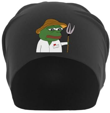 Atspauda Pepe The Disillusioned Sad Farmer Gardener Unisex dünne Baumwoll-Slouch-Beanie, Schwarz, Schwarz , Einheitsgröße