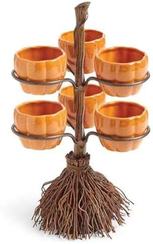 Cetfuro Halloween Pumpkin Snack Bowl Stand, Halloween Broomstick Snack Bowl Stand, Pumpkin Snack Tray, Detachable Resin