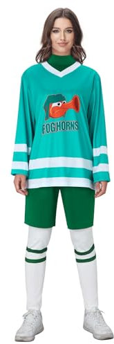 LIKUNGOU Cartoon Grün Eishockey Trikot Set Frauen Kostüm T-Shirt Tanktop Shorts Hockey Socken Halloween Party Cosplay Outfit (XXL)