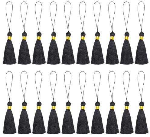 20 nappe decorative nere per il tempo libero, segnalibri con nappe nere, per segnalibri, souvenir, biglietti di richiesta, lavoro manuale (nero)