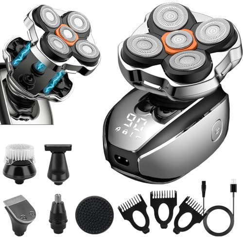 NEW 5 Blades Magnetic Electric Shaver Set Easy Cleaning Save Time Upgraded IPX7 Waterproof Head Shaver, LED Display, USB-C Rechargeable Electric Razor, Cordless Rotary Shaver with Pop-up Trimmer