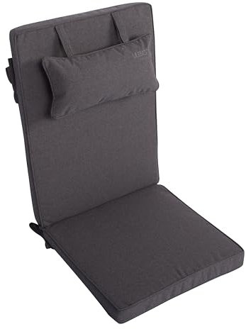 LILENO HOME Gartenstuhl Auflagen mit Kopfkissen [1er Set - Hochlehner] in Anthrazit - Sitzauflagen für Gartenmöbel - Stuhlkissen für Gartenstühle und Klappstühle Dub