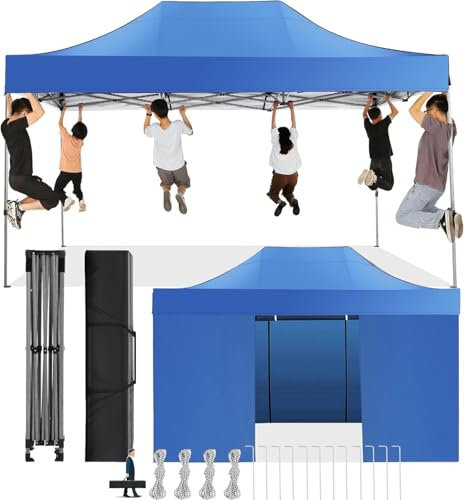 COBIZI Faltpavillon 3x4,5 Wasserdicht Stabil Winterfest mit Seitenwand,Pop Up Pavillon Partyzelt,Sonnenschutz Gartenpavillon,Pavillon Faltbar mit Handtasche(3 mal 4,5m Blau)