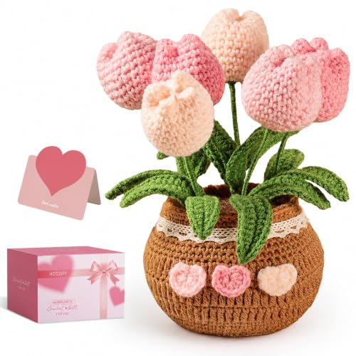 Hccgfy Crochet Tulip Flowers for Women, Handmade Gift with Box and Card | A Lasting Bloom Made to Remind Her She’s Loved