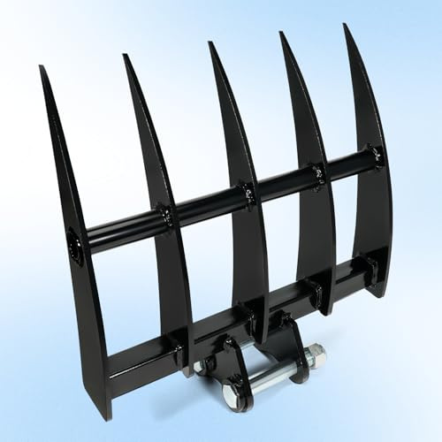 Aumzong Mini Excavator Rake, Wide Backhoe Rake Compatible with 1T Mini Excavators Deep Tilling Land #Span: 3.5in|Hole Diameter: 0.98in|Center Distance: 3.4in Metal Rake Mini Excavator Attachment