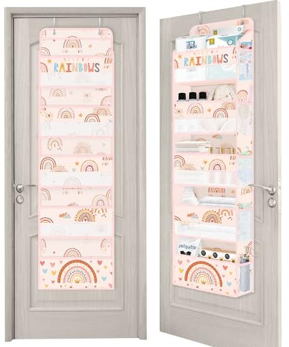 Clastyle Regenbogen Tür Hängeaufbewahrung Faltbar Hängeorganizer für Camping Bad Schrank Schlafzimmer Mädchen Türorganizer für Kinder Kleidung Spielzeug Windel, Herz, 5 Fächern