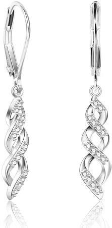 Dangle Earrings Silver Gold Dangly Drop Earring for Women Fashion Jewelry | Gold Earrings for Women Ladies Silver 14K Gold Plated Heart Cubic Zirconia Drop Dangle Earring Jewellery Gifts