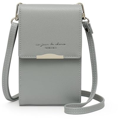 Katech Kleine Umhängetasche Damen Für Smartphone Unter 6,5 Zoll, Handytasche Zum Umhängen, Kleine Tasche Damen, Schultertasche Damen PU Leder, Handtasche Damen Klein Für Schlüssel/Geld, Grau