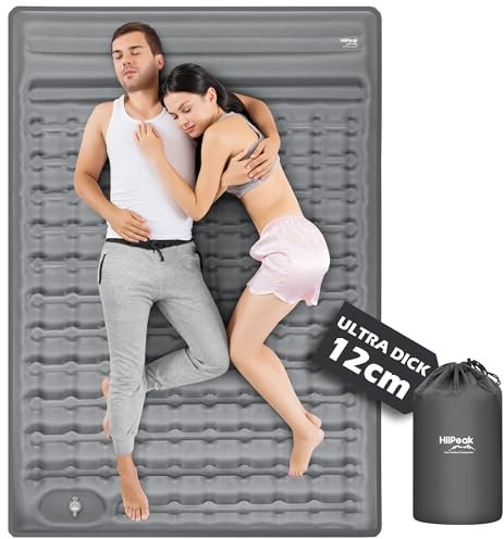 HiiPeak Isomatte 12cm Verdicktes, Isomatte selbstaufblasend 2 Personen 140x200, luftmatratze Camping doppelt iso campingmatte für Zelt Ultraleicht mit kopfkissen