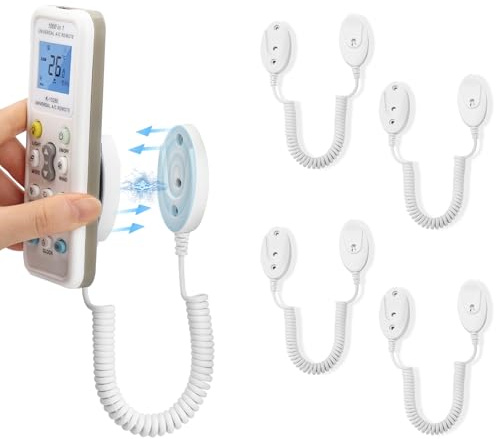 4-Pack Supports Magnétiques pour Télécommandes avec Cordons à Ressort - Fixation Murale Adhésive, Anti-Perte, Adsorption Rapide, Ressort Extensible pour une Sécurité Optimal. (Blanc 43 pouces, pack 4)