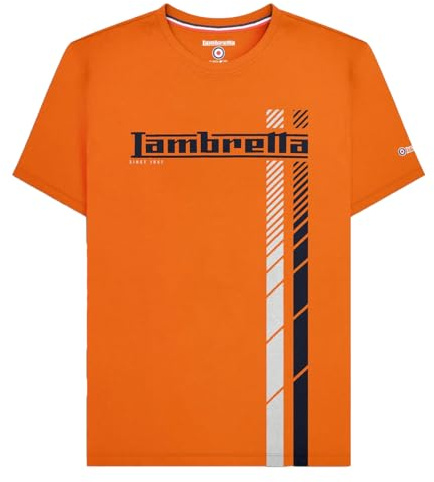 Lambretta Mens Fade Racing Stripes Retro T Shirts (UK, Alpha, M, Regular, Regular, Orange)