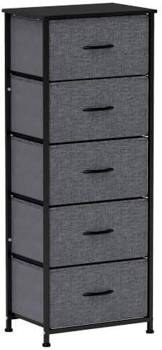 HOMCOM Fabric Chest of Drawers with 5 Fabric Drawers Dark Grey