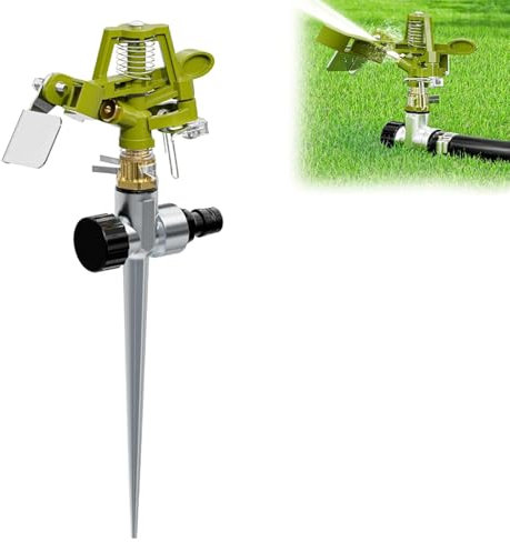 Bebochoi Arroseur de Jardin, Arroseur de Jardin Rotatif 360, Arroseur à Impulsion, 360° Arroseur à Pulsation Metal, pour Jardin Pelouse Plantes Légumes Fleurs Cour Pastorale (Green)