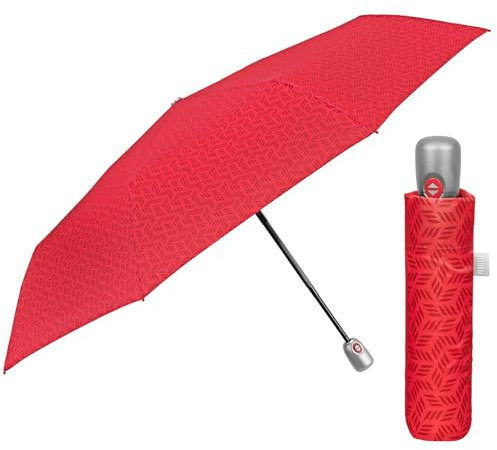 Regenschirm Damen Automatik Auf Zu mit 2 Farben - Frauen Taschenschirm Sturmfest Windischer - Reise Mini Regen Schirm Klein Taschenregenschirm - Durchmesser 98 cm - Perletti (Rot Geometrisch)