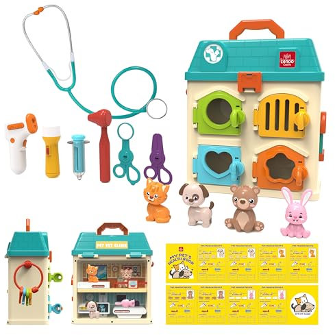 Lehoo Castle Malette Docteur Enfants, Veterinaire Enfant, Docteur avec Lumière et Son, Jouet Fille 3 Ans, Cadeau Enfant 3 Ans