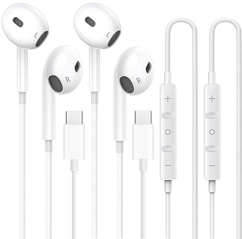 USB C Headphones for iPhone 17 16 15, for iPad Pro 【2 Pack】 Type-C Earphones with Microphone Volume Control for Apple USB C Wired Earbuds, for Google Pixel 8 7 6A 5 for Samsung S24 S23 S22 S21 S20 A55