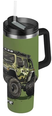 RPLIFE Green Truck Tumbler with Handle, Stainless Steel 40 Oz Insulated Cup with Lid for Women Men Travel