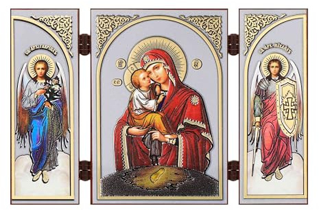 NKlaus Triptychon christliche Ikone Holz, 13x8x0,6cm Gottesmutter, 1 Stück | Reisealtar