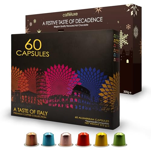 Cafféluxe Aluminum Hot Chocolate & Coffee Pods – 100 Capsules Compatible with Nespresso Espresso Machines – Milky Hot Chocolate & Taste of Italy – Variety Pack