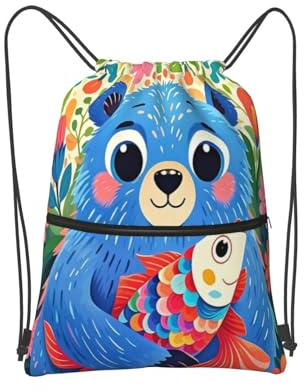 Niedlicher Sport-Turnbeutel, Tanztasche, leichter Rucksack für Yoga, Niedlicher Bär umarmt Fische, Einheitsgröße