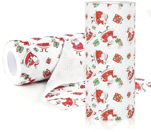 Rollos de cocina, papel de cocina de 3 capas, paños de cocina de Navidad con motivos impresos, rollos absorbentes para el hogar, papel de limpieza para cocina y casa