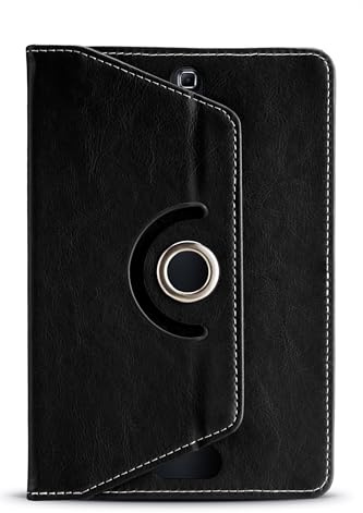 Universal 9-Inch Tablet Case – 360° Rotating Stand Cover with Strap & Camera Cut-Outs | PU Leather Multi-Angle Folding Case for iPad Mini, Samsung Galaxy Tab, Fire HD, Lenovo, Huawei & More (Black)