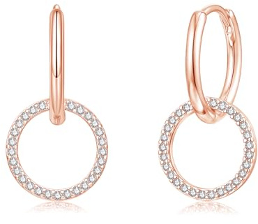 Loutade Silver Drop Hoop Earrings for Women, 925 Sterling Silver Hoop Earrings with CZ Heart/Star/Circle/Moon&Sun&Star Charm Dangle, Trendy Lightweight Sleeper Hanging Huggie Ear Hoops Jewelry Gifts