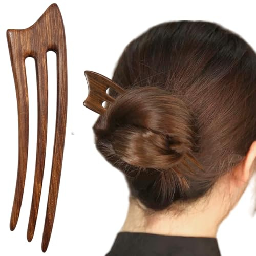 1PC Wooden Hair Sticks for Women, 3-Prong Sandalwood Hair Fork, Secure Bun Holder Chinese Hairpin with Natural Aroma Green