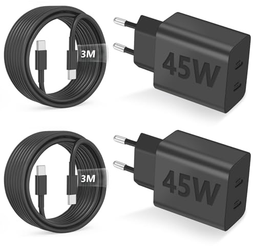 Rantuia 2Pack 45W Dual Port USB C Ladegerät, iPhone 17/16/15 Ladegerät mit 3M langem USB C Ladekabel, PD Schnellladung 3.0 für iPhone 17 16 15 Pro MAX, Galaxy S26 Ultra S25 S24 S23 S22(Schwarz)