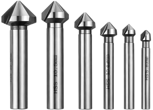 6 Pcs Metal Countersink Drill Bit Set, 6.3-20.5mm Titanium Plated Steel Countersink Bit, 90° Chamfer Tools for Stainless Steel, Aluminium & Wood