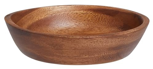 Premier Housewares Acacia Wood Small Shallow Bowl – Round Natural Wooden Serving Bowl for Snacks, Salads & Tableware (20cm)