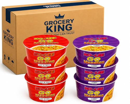 Ko-Lee GO Noodles Hot 'N' Spicy & Curry Flavour Instant Noodle Pots Multipack | 3 x Hot 'N' Spicy + 3 x Curry Noodle Cups |Ready in Minutes |Lunch, Snacks & Quick Meals | Grocery King (Pack of 6 Pots)
