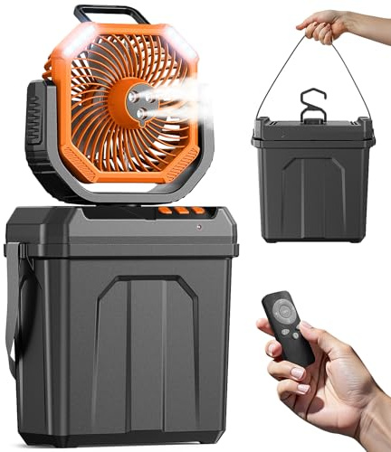 Climatiseur Mobile ave 6L Réservoir d'eau,Refroidisseur d'air Silencieux Ventilateur Brumisation 20000mAh, Puissant Lumière LED et Crochet, avec Télécommande/Crochet,pour Camping Maison Intérieur