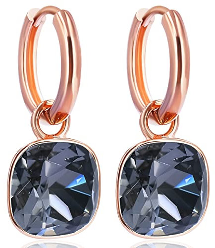 Rosegold Creolen Charm Anhänger Markenkristalle Ohrringe 925 Sterling Schwarz NOBEL SCHMUCK