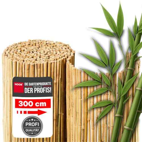 NOOR Bambusmatte Bahia - Sichtschutzmatte Bambuszaun - Natur 1,5 x 3,0 m | Natürlicher Sicht- & Windschutz aus Bambus für Balkon, Terrasse & Garten - schmale Bambusrohre mit Draht durchbohrt