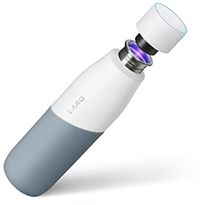 LARQ Movement PureVis 950ml – UV-selbstreinigende Edelstahlflasche mit Silikonhülle | Leicht, stoßfest, hält Wasser kühl | Für Fitness, Laufen & Outdoor-Aktivitäten, White/Pebble